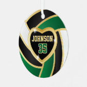 黒エレガント白とダークグリーン🏐バレーボール メタルオーナメント (正面左)