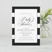 黒エレガント白と白のストライプ赤ちゃんシャワー 招待状 (スタンド正面)