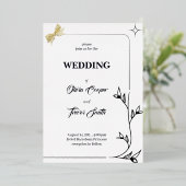 黒エレガント白のカー結婚ド 箔招待状 (立ち正面)