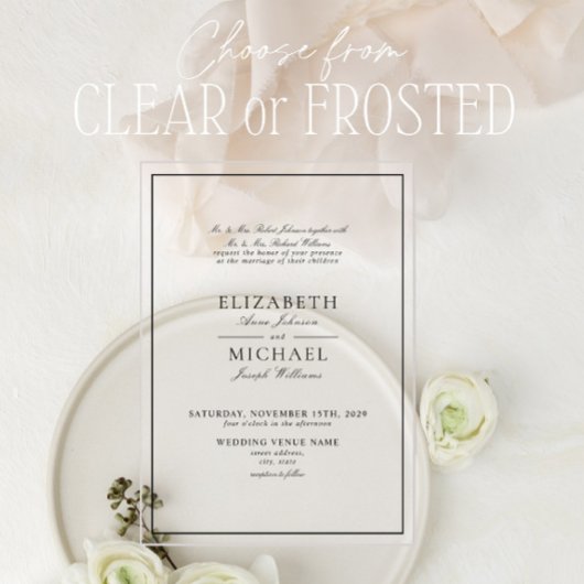 黒エレガント白のクラシック文字結婚の アクリル招待状