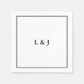 黒エレガント白のクラシック文字結婚の スタンダードカクテルナプキン (正面)