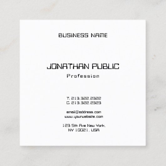 黒エレガント白のシンプルテンプレートモダン スクエア名刺 (裏面)