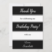 黒エレガント白のストライプ誕生日 サンキューカード (正面)