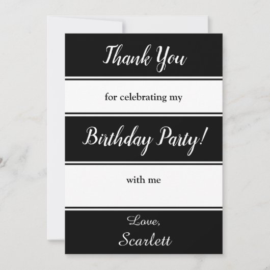 黒エレガント白のストライプ誕生日 サンキューカード (正面)