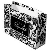 黒エレガント白のダマスクの花嫁 ラージペーパーバッグ (正面アングル)