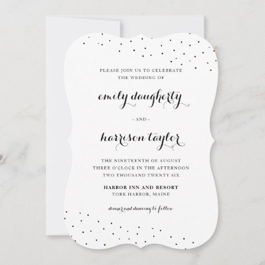 黒エレガント白のデリケート結婚ドット 招待状 (正面)