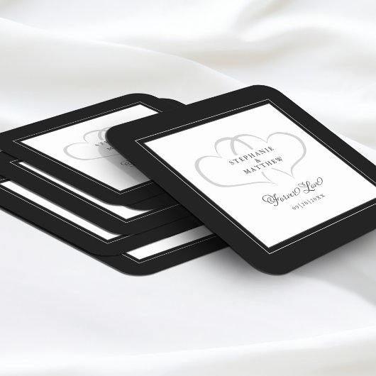 黒エレガント白のハート結婚永遠の愛 スクエアペーパーコースター