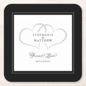 黒エレガント白のハート結婚永遠の愛 スクエアペーパーコースター (正面)