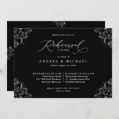 黒エレガント白のリハ結婚ーサルディナー 招待状 (正面/裏面)