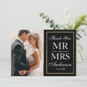 黒エレガント白の写真結婚ありがとうG サンキューカード (スタンド正面)