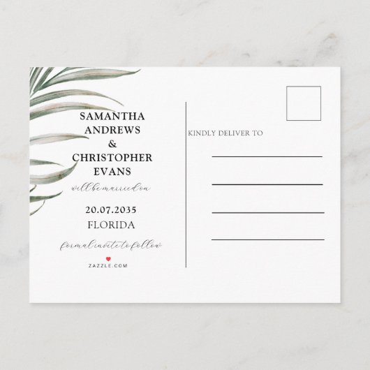 黒エレガント白の写真Date Announを保存 案内ポストカード (裏面)