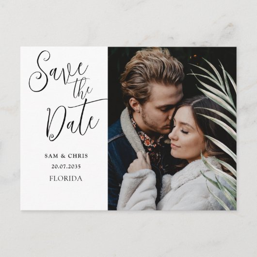 黒エレガント白の写真Date Announを保存 案内ポストカード (正面)