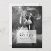 黒エレガント白の写結婚真スクリプモダント サンキューカード (正面)