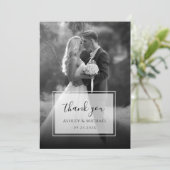 黒エレガント白の写結婚真スクリプモダント サンキューカード (スタンド正面)