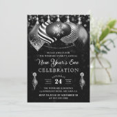 黒エレガント白の冬のボーブル新年 招待状 (スタンド正面)