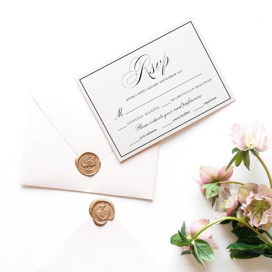 黒エレガント白の厚さ縁ど結婚の 出欠カード