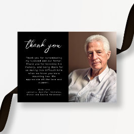 黒エレガント白の台本の葬儀写真 サンキューカード