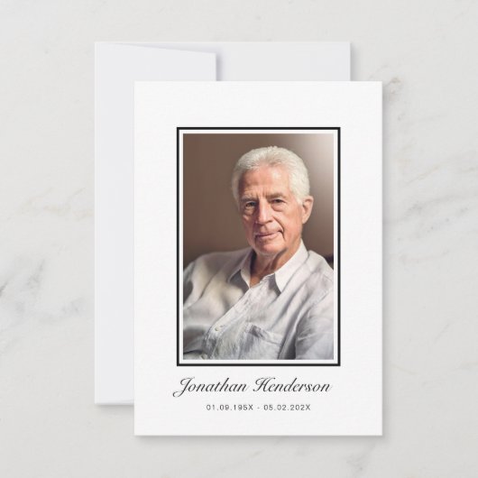 黒エレガント白の台本の葬儀写真 サンキューカード (正面)