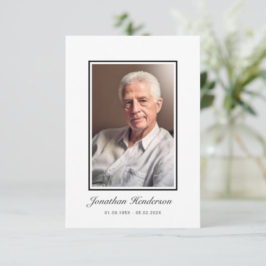 黒エレガント白の台本の葬儀写真 サンキューカード (スタンド正面)