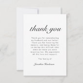 黒エレガント白の台本の葬儀写真 サンキューカード (裏面)