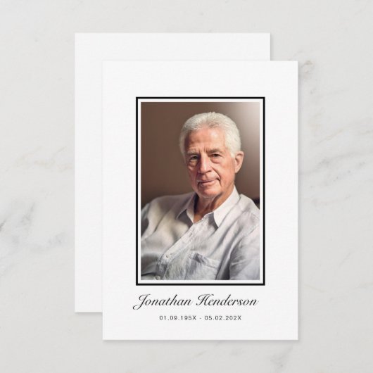 黒エレガント白の台本の葬儀写真 サンキューカード (正面/裏面)