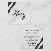 黒エレガント白の大理石の髪の名前 スクエア名刺 (正面/裏面)