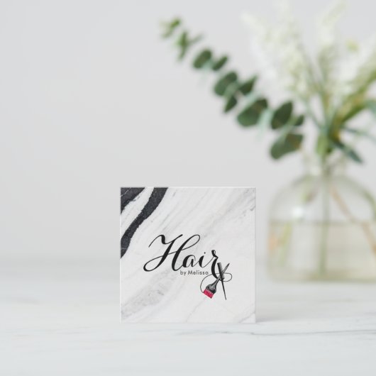 黒エレガント白の大理石の髪の名前 スクエア名刺 (スタンド正面)