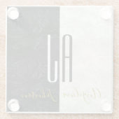 黒エレガント白の大理石モノグラムの ガラスコースター (裏面)