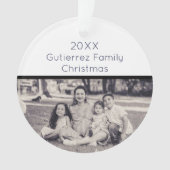 黒エレガント白の家族の写真クリスマス オーナメント (正面)