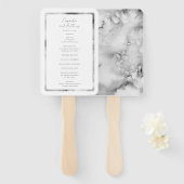 黒エレガント白の水彩大理石 ハンドファン (正面&裏面)