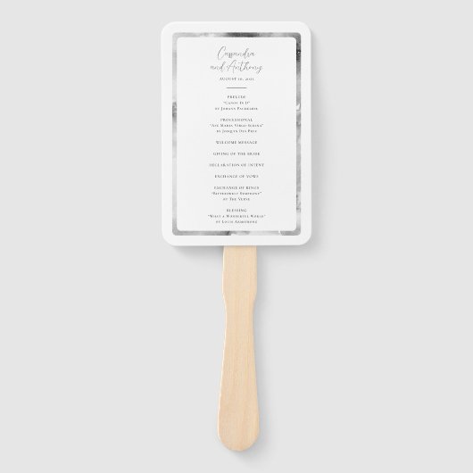 黒エレガント白の水彩大理石 ハンドファン (正面)