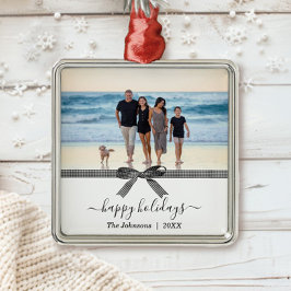 黒エレガント白の水牛の格子弓 メタルオーナメント