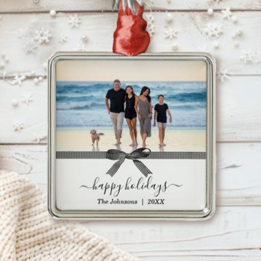 黒エレガント白の水牛の格子弓 メタルオーナメント