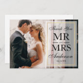 黒エレガント白の結婚ありがとう写真GF サンキューカード (正面/裏面)