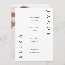 黒エレガント白の結婚写真 招待状