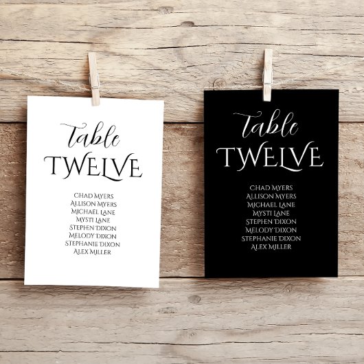 黒エレガント白の結婚座席表 テーブルナンバー