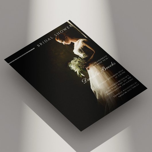 黒エレガント白の花嫁フォトブライダルシャワー 招待状