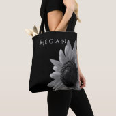 黒エレガント白ひまわりカスタムお名前 トートバッグ (クローズアップ)