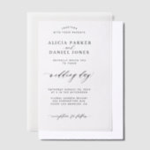 黒エレガント白を重ね結婚る ベラム紙招待状 (オフセット)