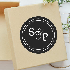 黒エレガント白アンパサンド・モノグラム結婚ズ ラウンドシール