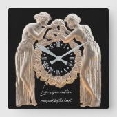 黒エレガント白アールデコ愛 スクエア壁時計 (正面)