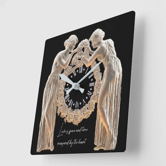 黒エレガント白アールデコ愛 スクエア壁時計 (傾斜)