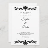 黒エレガント白アールデコ結婚 招待状 (正面/裏面)