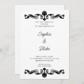 黒エレガント白アールデコ結婚 招待状 (正面/裏面)