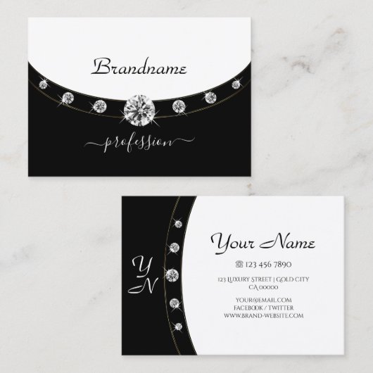 黒エレガント白イニシャルサイフェイクストン 名刺 (正面/裏面)