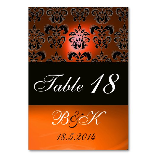 黒エレガント白オレンジイエローダマスクモノグラム テーブルナンバー (正面)