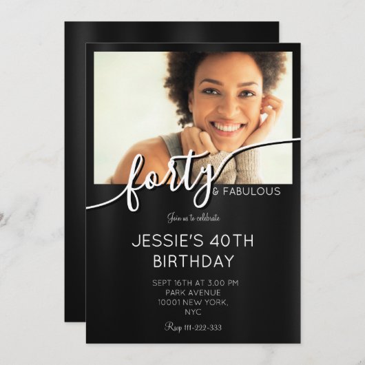 黒エレガント白カスタム写真第40位 招待状 (正面/裏面)