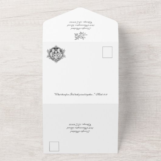 黒エレガント白カソリッ結婚クス オールインワン招待状 (外側)