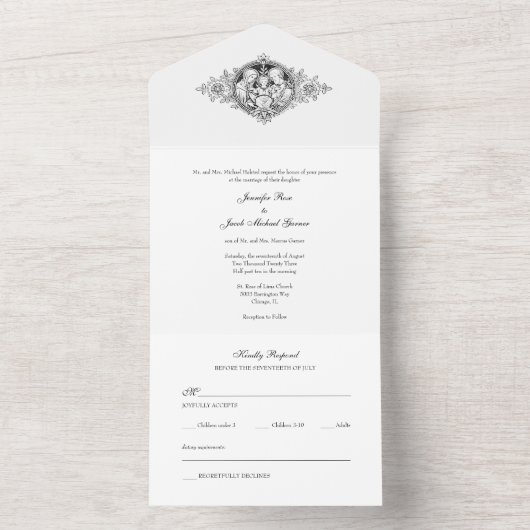 黒エレガント白カソリッ結婚クス オールインワン招待状 (内側)