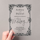 黒エレガント白クラシックフォーマル結婚の アクリル招待状 (インサイチュ (ポータブル))